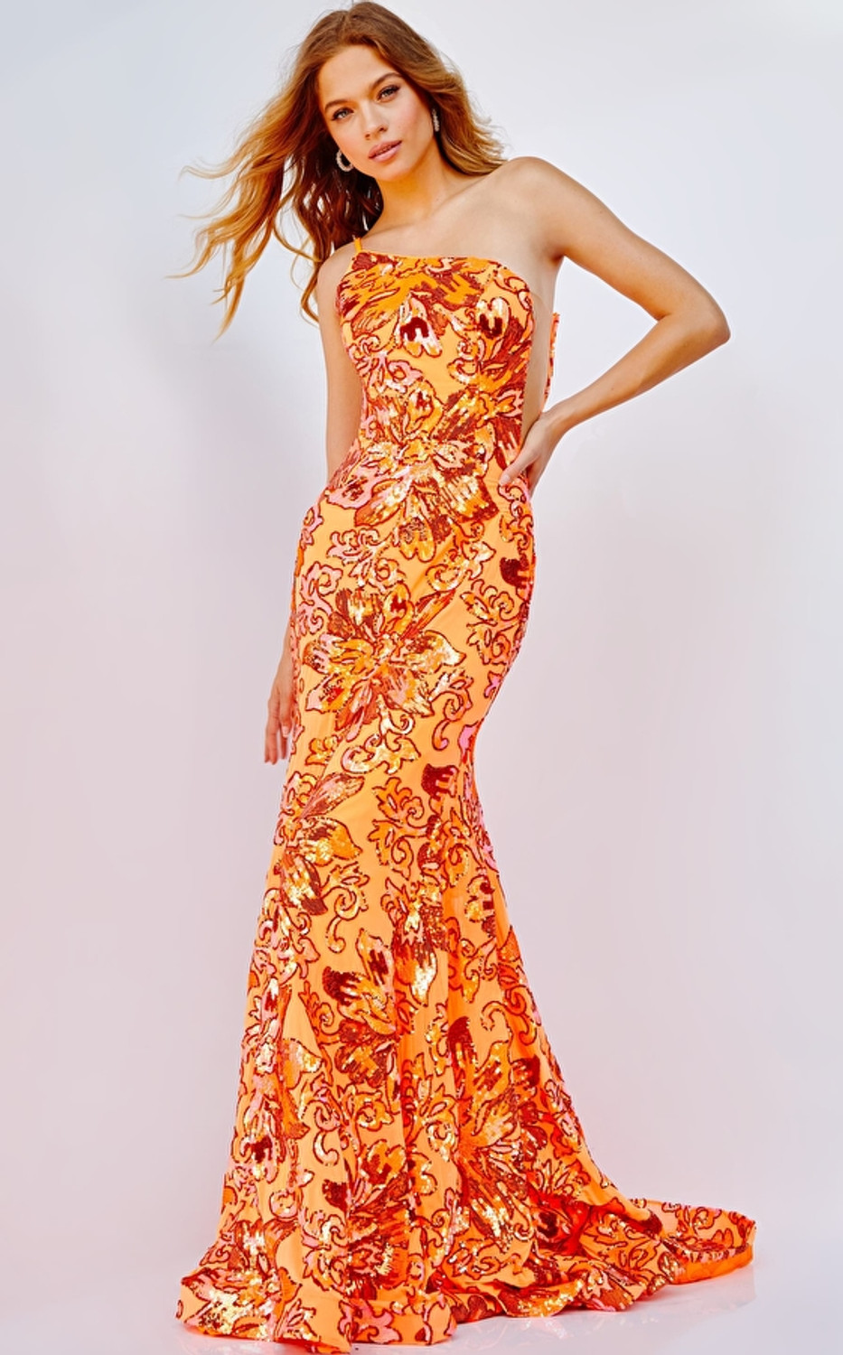 Jovani 08460 One Shoulder Sleeveless Illusion Sides Dress